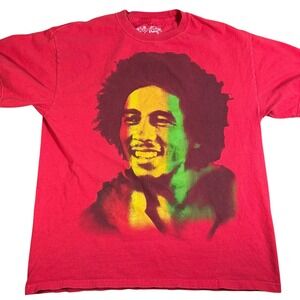 Rock Icons Bob Marley Graphic T-Shirt Mens Large Red Rasta Portrait Cotton Tee